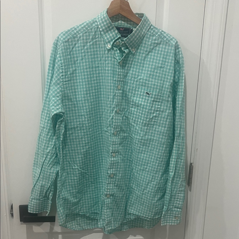 Vineyard Vines Mint Green Gingham Slim Fit Tucker Button-Down Shirt Size XL